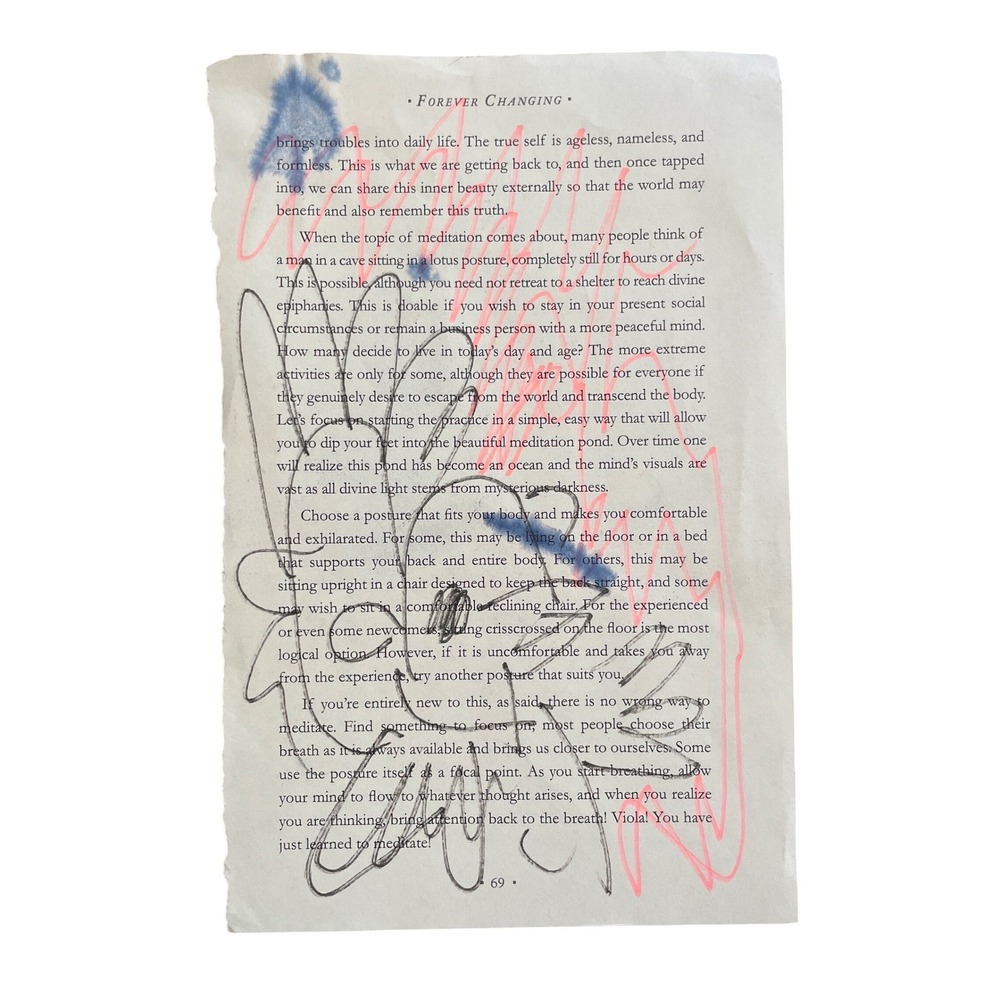 Forever Changing Mixed Media Hand Drawn Flower Sketch Art Page 6x9 Meditation